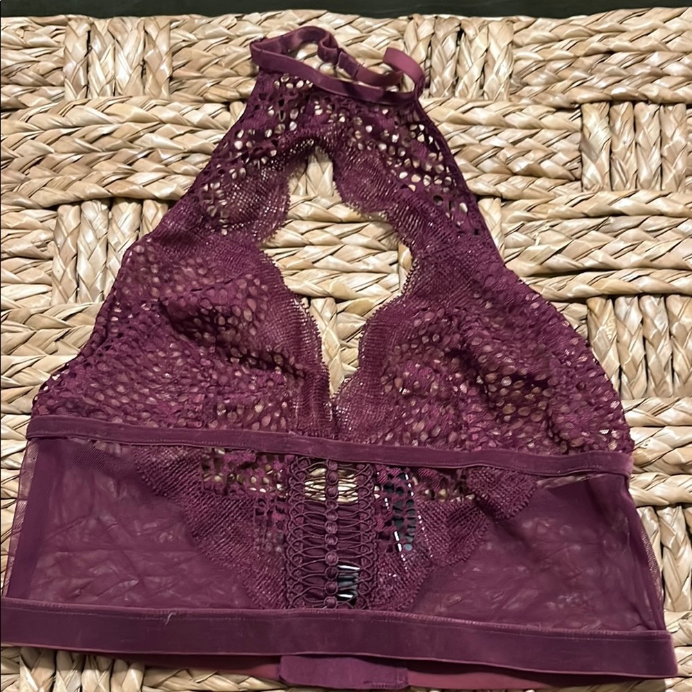 VS Very Sexy Lace Halter Bralette in Burgundy